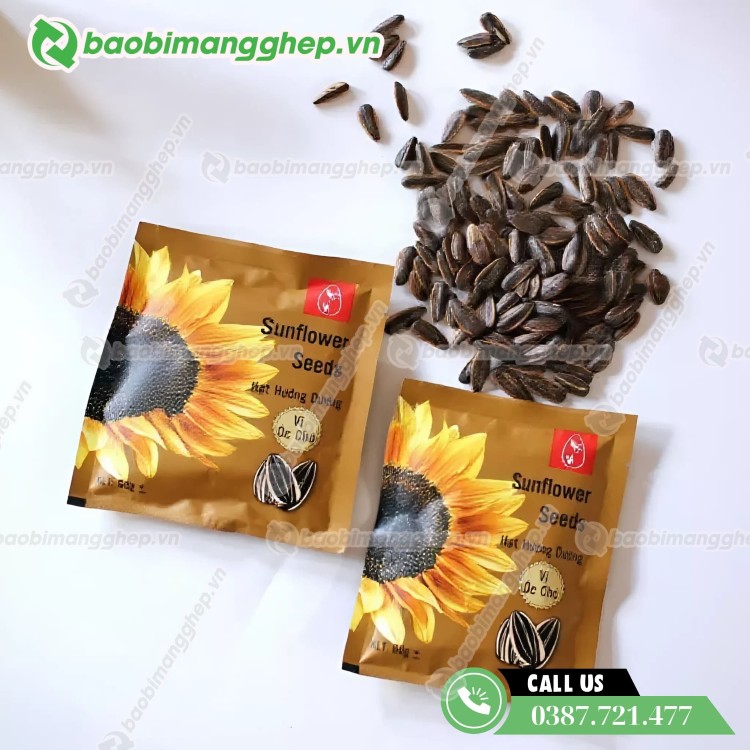 M&acirc;u bao b&igrave; đựng hạt hướng dương dạng t&uacute;i &eacute;p bi&ecirc;n