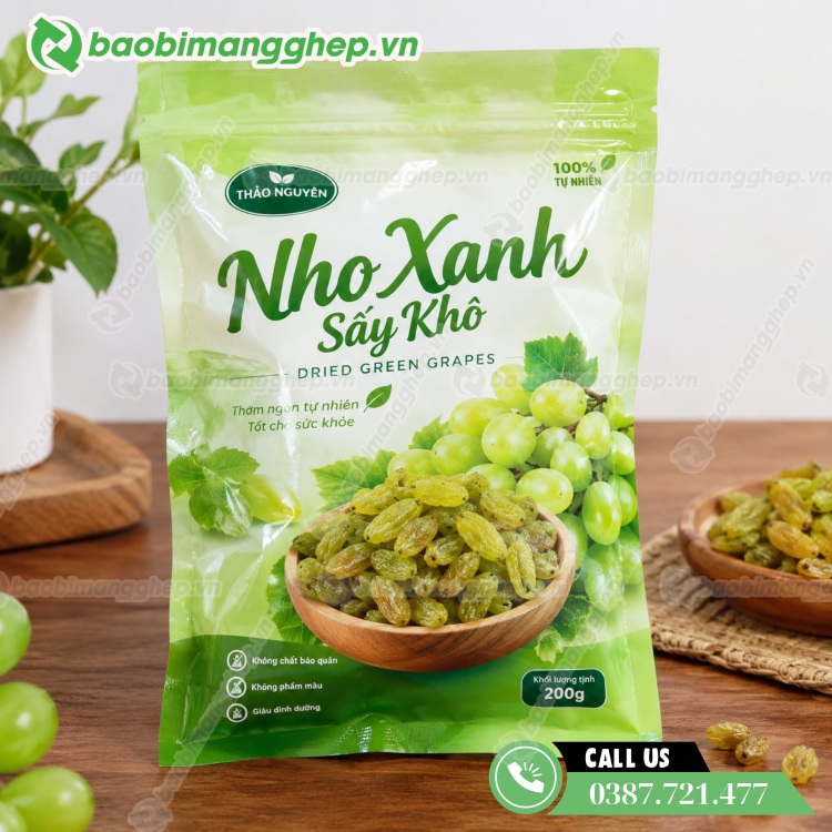 Bao b&igrave; đựng nho sấy kh&ocirc;, thiết kế kh&oacute;a zip tiện lợi 