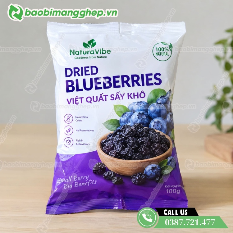 T&uacute;i h&agrave;n lưng giữa đựng việt quất sấy