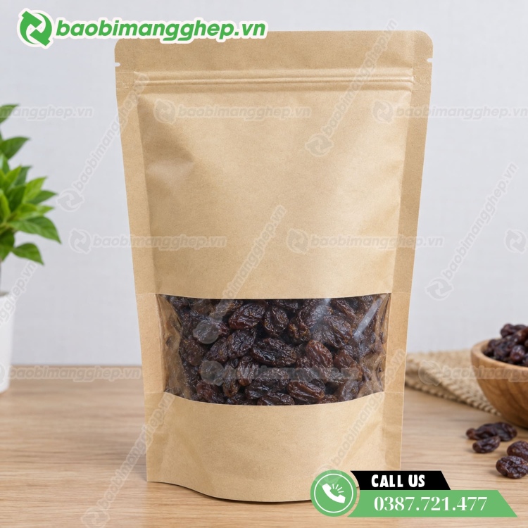 T&uacute;i zip giấy c&oacute; cửa sổ đựng nho sấy 