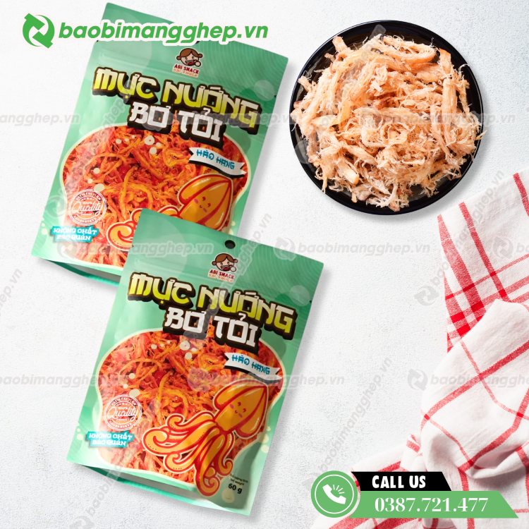 Bao b&igrave; đựng kh&ocirc; mực đẹp, in ấn theo y&ecirc;u cầu