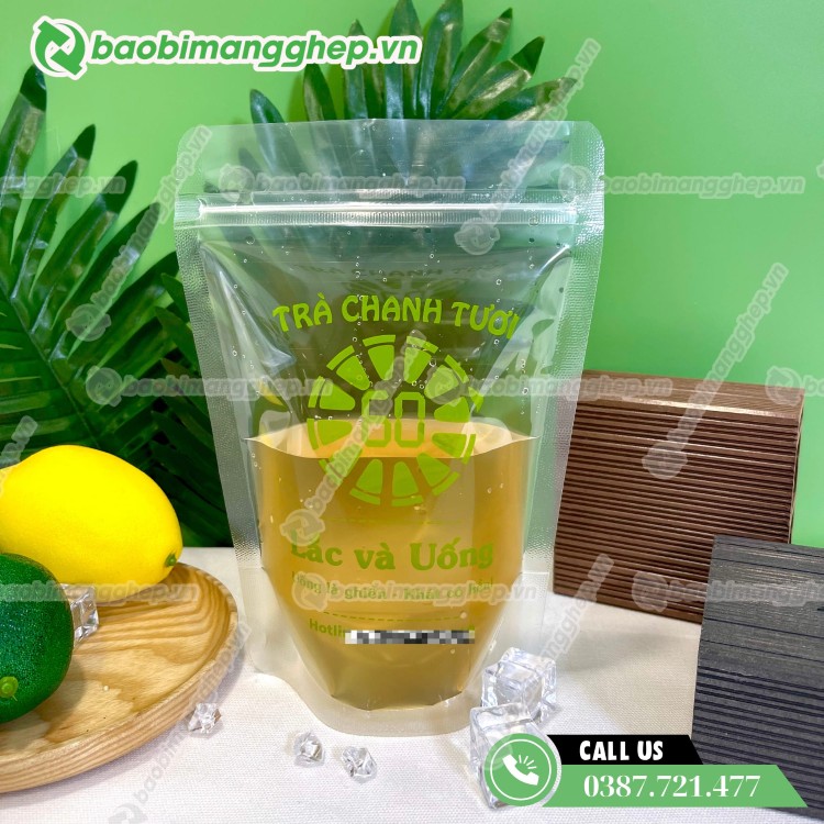 Mẫu bao b&igrave; zipper đựng tr&agrave; chanh tr&agrave; sữa in ấn đẹp mặt