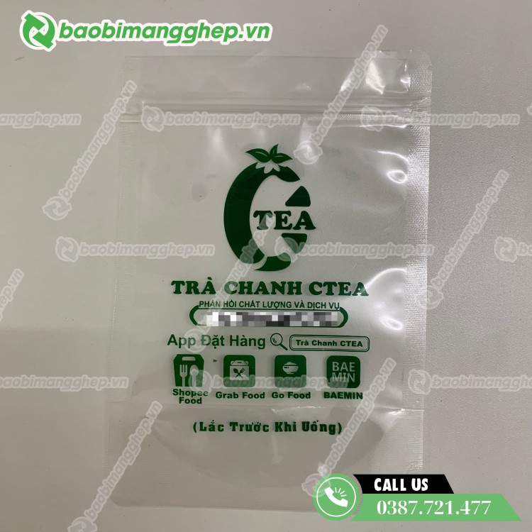 In t&uacute;i zip đựng tr&agrave; chanh, tr&agrave; sữa