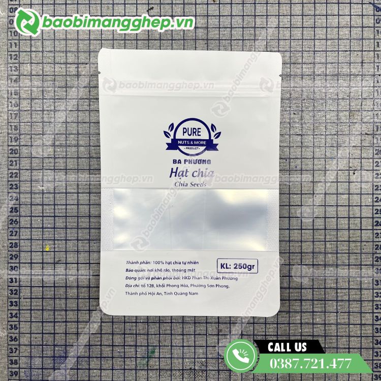 Mẫu t&uacute;i zip trắng sữa c&oacute; cửa sổ trong, in ấn đẹp