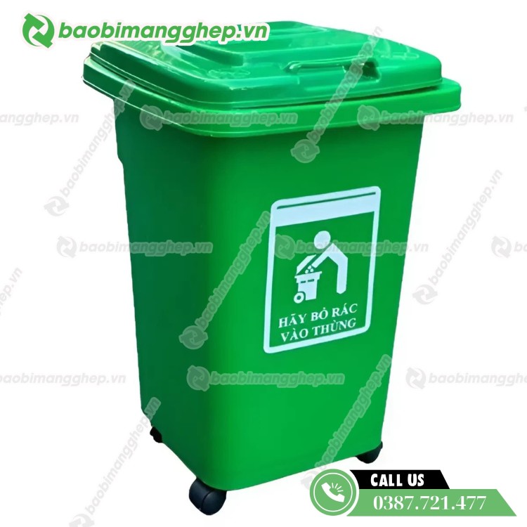 Th&ugrave;ng r&aacute;c từ nhựa HDPE t&aacute;i sinh.