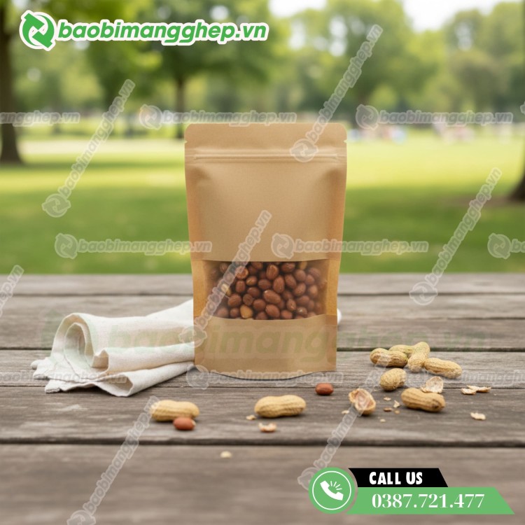 Túi giấy đựng đậu phộng có cửa sổ trong suốt