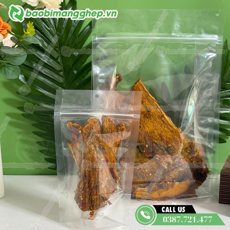 Bao bì đựng khô bò trong suốt có khóa zipper