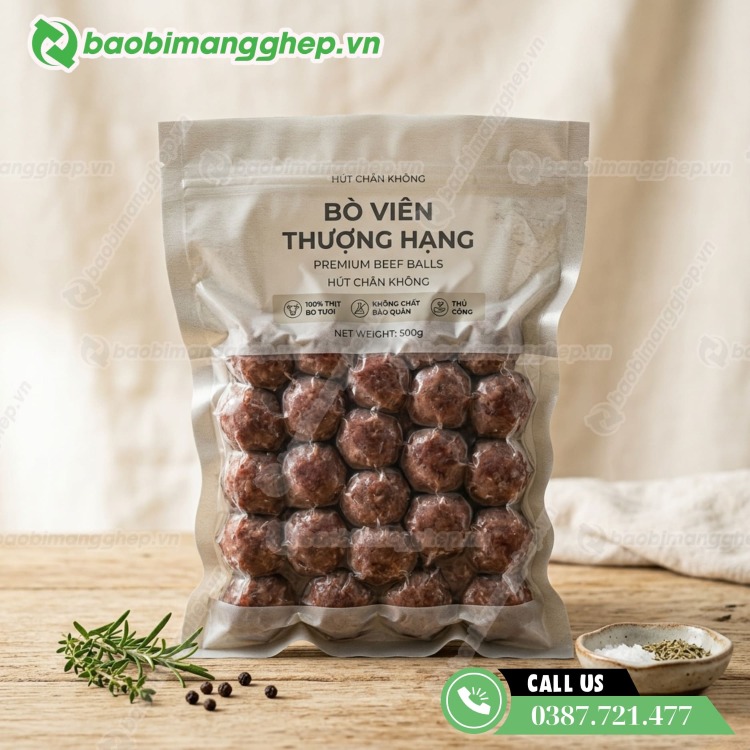 Bao bì đựng bò viên giá sỉ, có khóa zipper tiện lợi