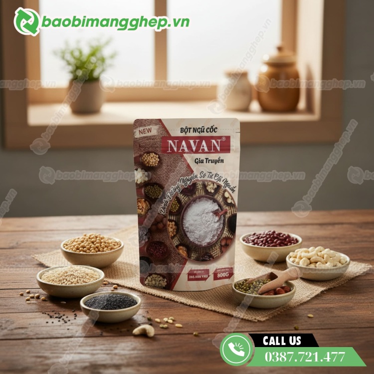 Bao b&igrave; bột ngũ cốc dạng t&uacute;i zip in ấn chuy&ecirc;n nghiệp