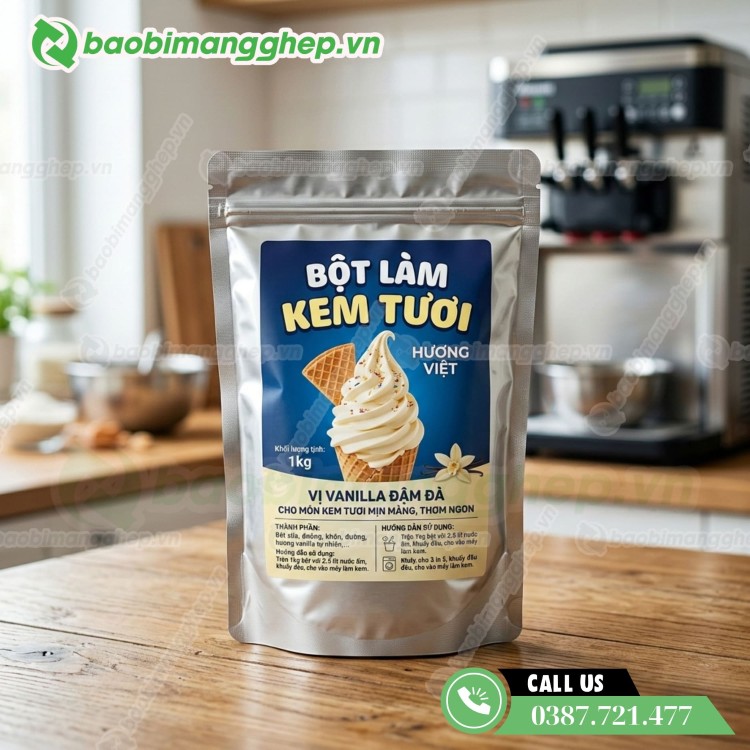 In t&uacute;i đựng bột l&agrave;m kem tươi