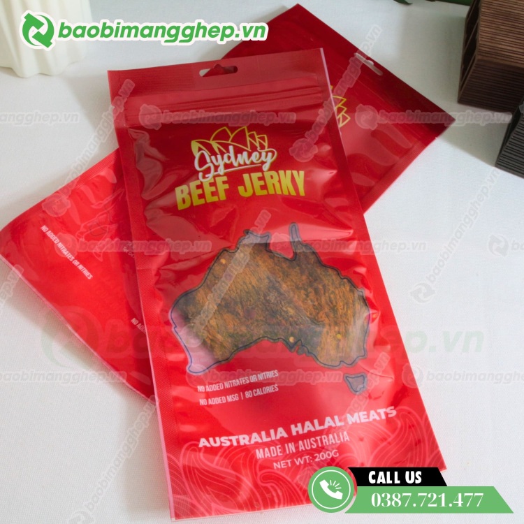 Túi đựng khô bò chống ẩm, thiết kế khóa zip tiện lợi