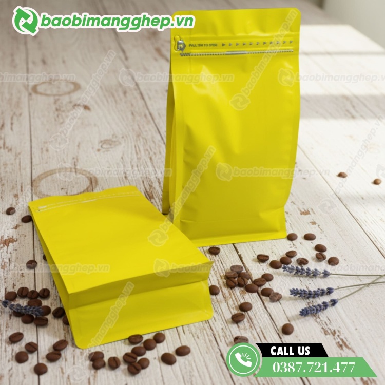 T&uacute;i zip m&agrave;u v&agrave;ng mẫu trơn, chưa in ấn