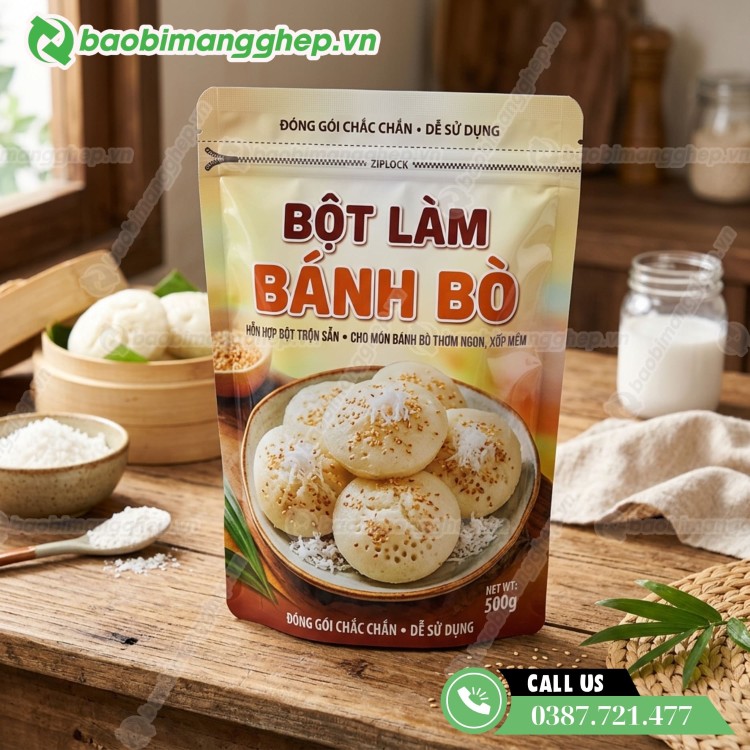 Bao b&igrave; đựng bột l&agrave;m b&aacute;nh b&ograve; tiện lợi, in đẹp