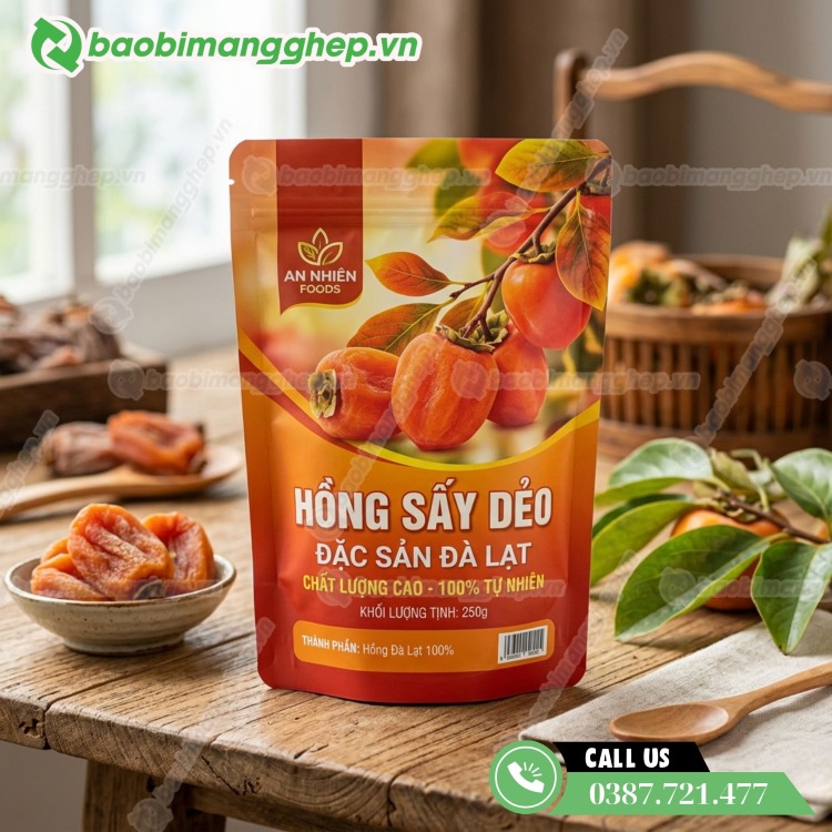 Bao b&igrave; đựng hồng sấy dẻo in ấn đẹp, m&agrave;u sắc nổi bật