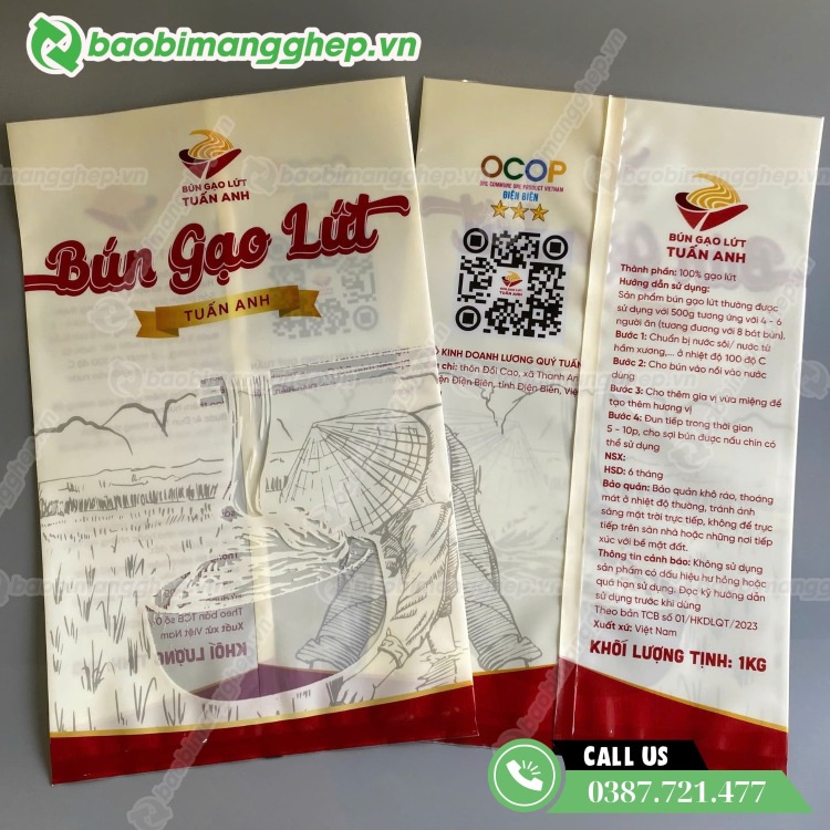 In bao b&igrave; sản phẩm t&uacute;i đựng gạo đẹp, m&agrave;u sắc ch&acirc;n thực