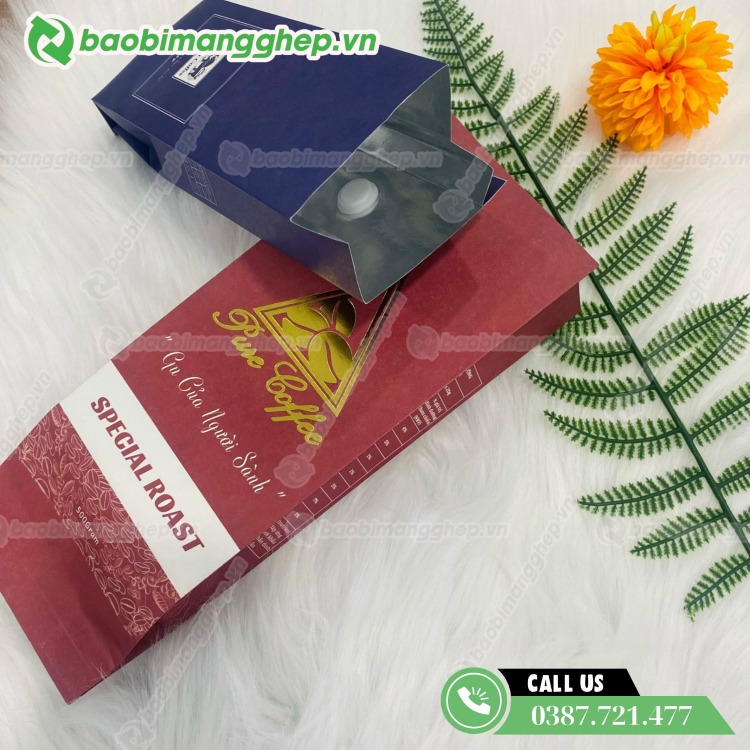 Túi 4 biên có van thoát khí, in ấn theo yêu cầu