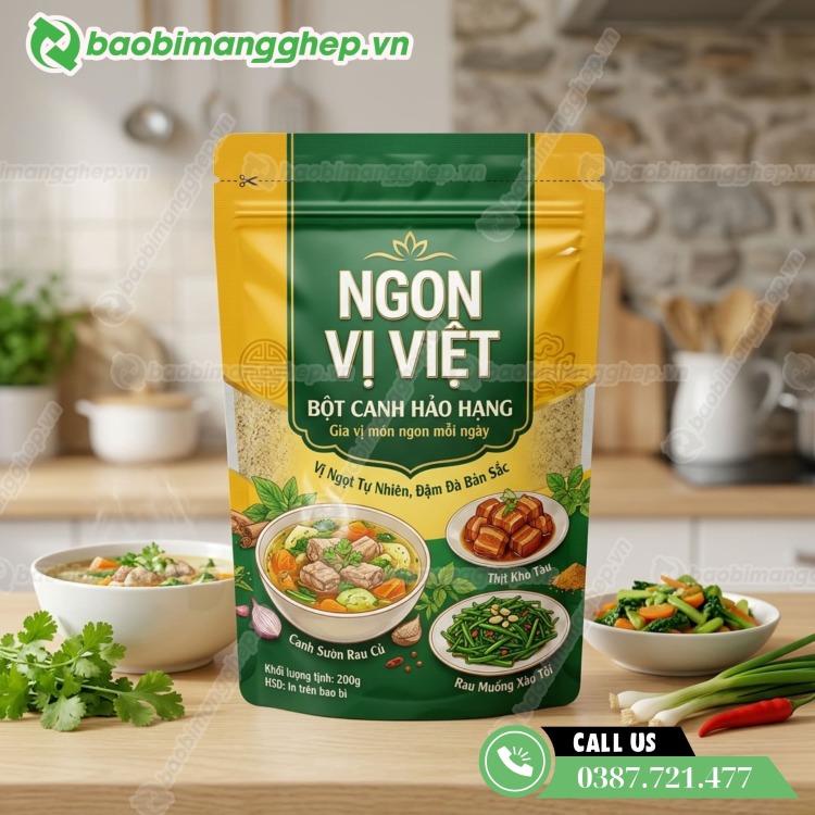 T&uacute;i đựng bột canh chống ẩm, thiết kế đ&aacute;y đứng
