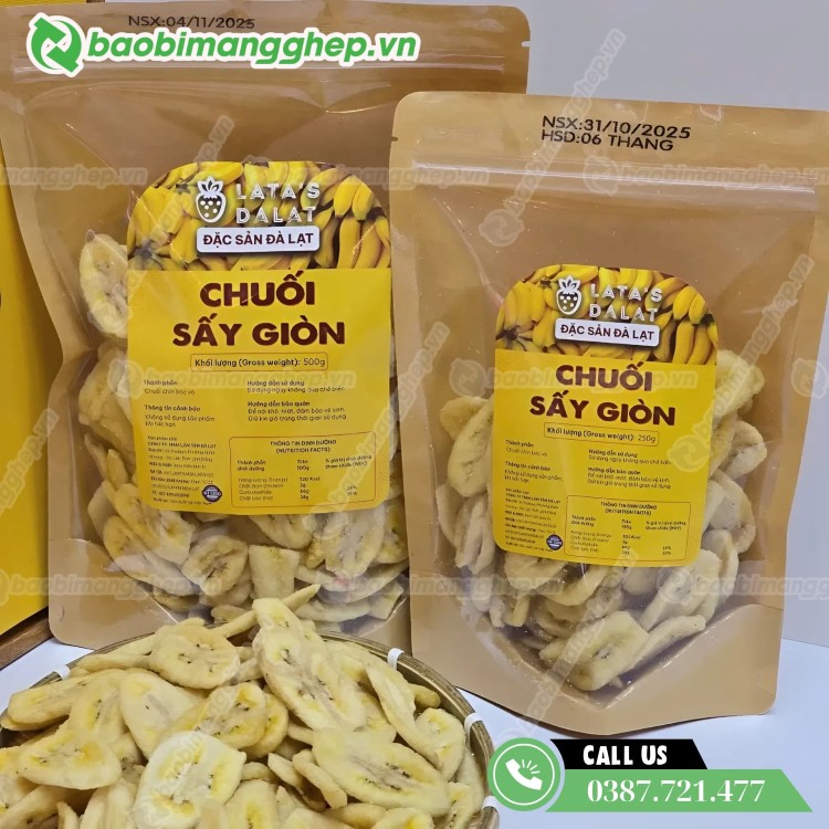 Túi giấy đựng chuối sấy thiết kế một mặt trong