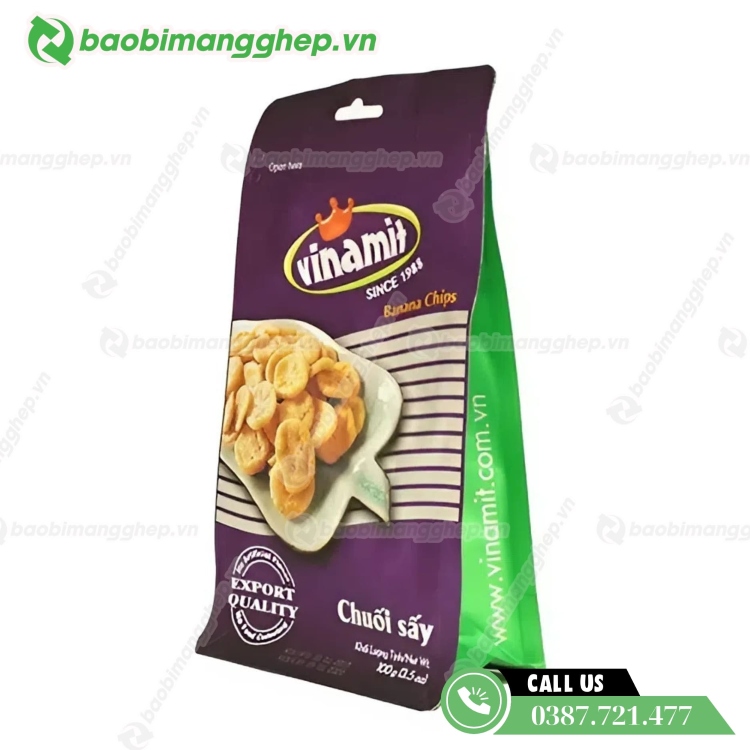 Túi zip 8 cạnh đựng chuối sấy cao cấp, thiết kế đẹp