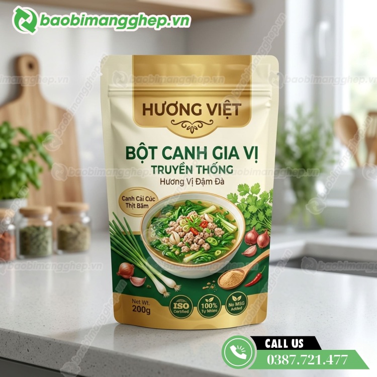 T&uacute;i zip đựng bột canh thiết kế tiện lợi, in đẹp