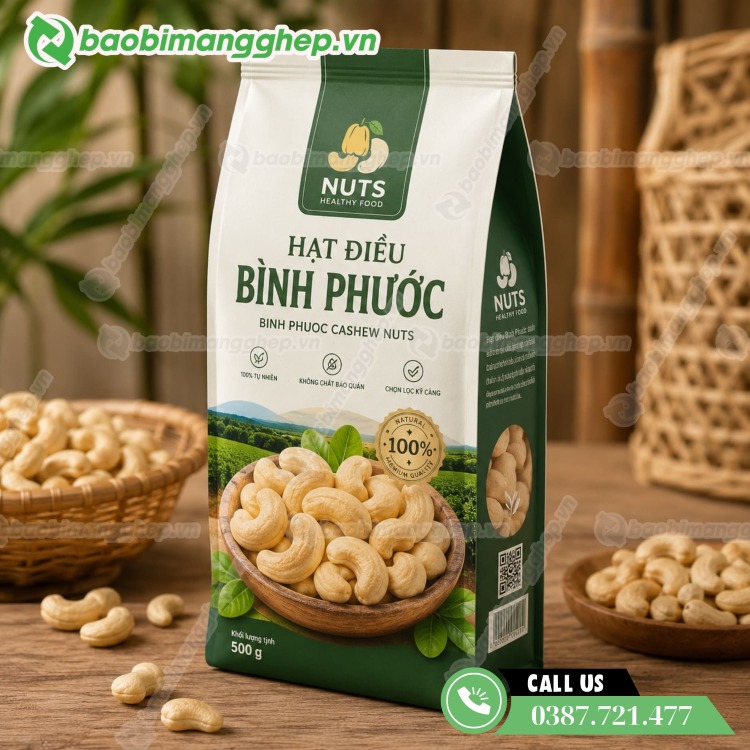 T&uacute;i 4 cạnh đựng hạt điều thiết kế đẹp mắt
