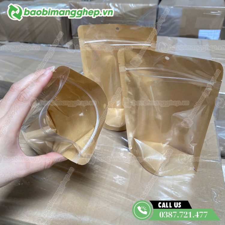 T&uacute;i zip giấy kraft 1 mặt trong