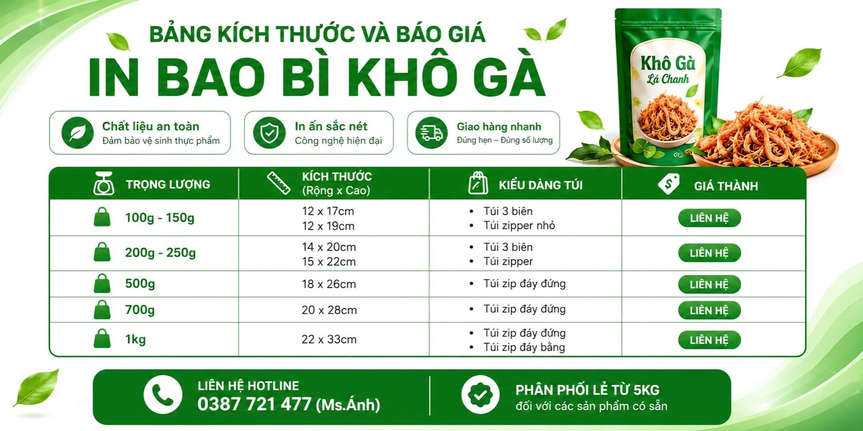 Bảng b&aacute;o gi&aacute; đặt in bao b&igrave; kh&ocirc; g&agrave; 