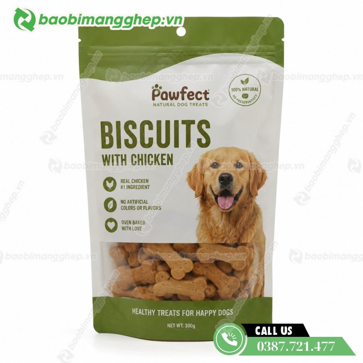 Bao b&igrave; đựng que b&aacute;nh thưởng cho th&uacute; cưng c&oacute; kh&oacute;a zipper