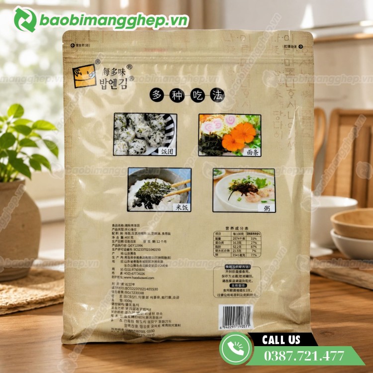 Bao b&igrave; đựng rong biển sấy gi&aacute; rẻ, in theo y&ecirc;u cầu