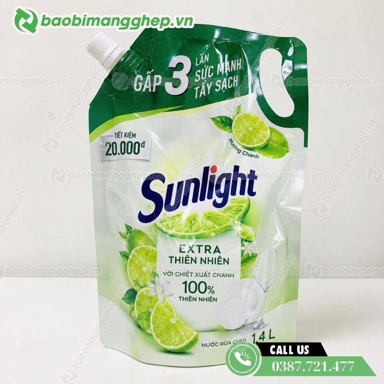 Bao b&igrave; nước rửa ch&eacute;n in ấn đẹp, thiết kế đục lỗ tay cầm