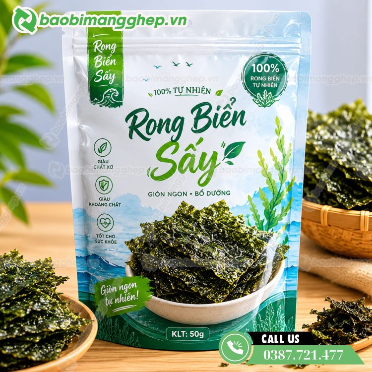 Bao b&igrave; rong biển sấy cao cấp, thiết kế kh&oacute;a zipper tiện dụng