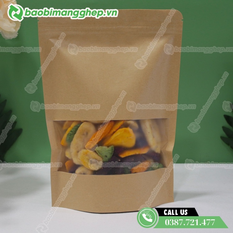 T&uacute;i giấy đựng tr&aacute;i c&acirc;y sấy c&oacute; cửa sổ trong suốt