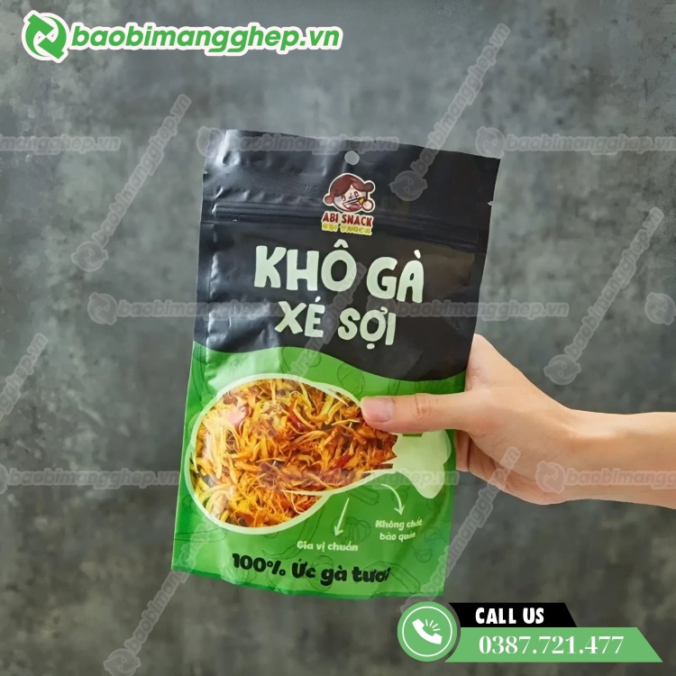 T&uacute;i zip đựng kh&ocirc; g&agrave; in ấn đẹp, đ&aacute;y đứng tiện lợi