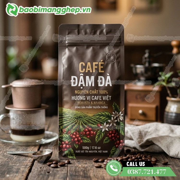 Bao b&igrave; đựng c&agrave; ph&ecirc; đẹp, in trục ống đồng sắc n&eacute;t