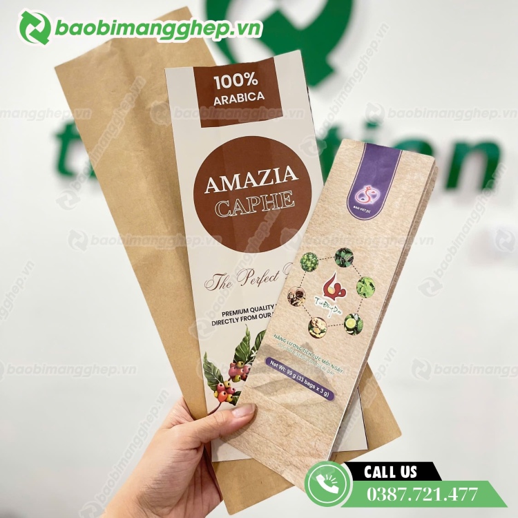 Bao b&igrave; c&agrave; ph&ecirc; giấy kraft gh&eacute;p m&agrave;ng nh&ocirc;m chống ẩm v&agrave; giữ hương hiệu quả 