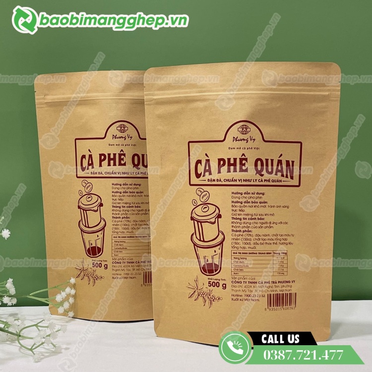 Bao b&igrave; t&uacute;i c&agrave; ph&ecirc; in ấn theo y&ecirc;u cầu bằng c&ocirc;ng nghệ in lụa 1 m&agrave;u