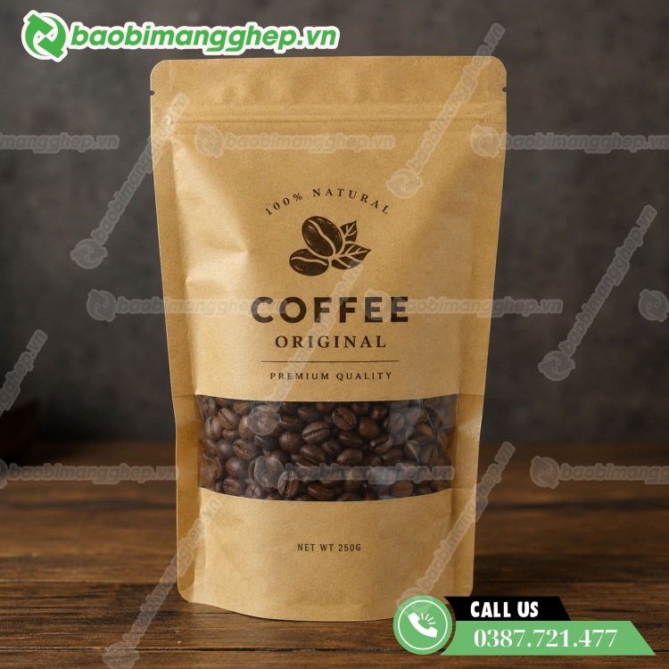T&uacute;i zip đựng c&agrave; ph&ecirc; thiết kế t&iacute;ch hợp cửa sổ tr&agrave;n