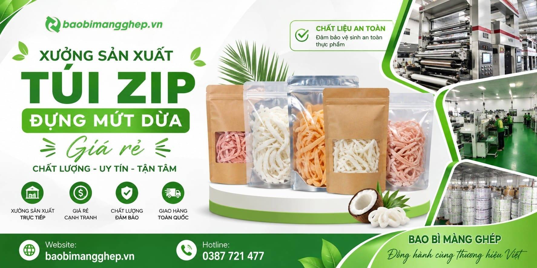 Xưởng sản xuất v&agrave; in t&uacute;i zip đựng mứt dừa gi&aacute; sỉ, uy t&iacute;n tại TPHCM v&agrave; H&agrave; Nội 