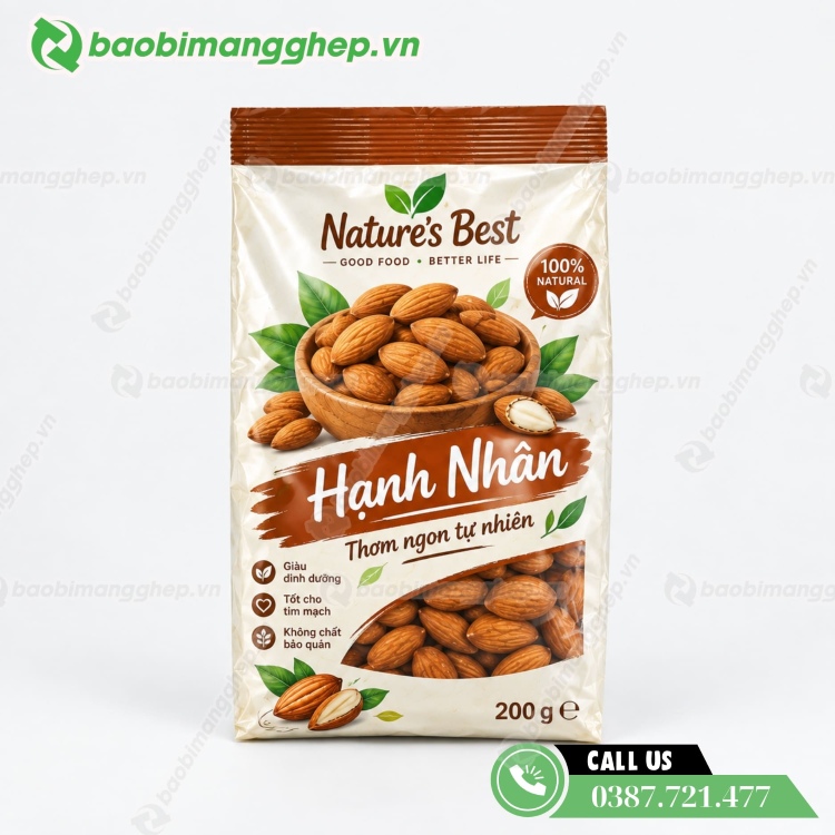 Bao b&igrave; đựng hạnh nh&acirc;n đẹp, in theo y&ecirc;u cầu 