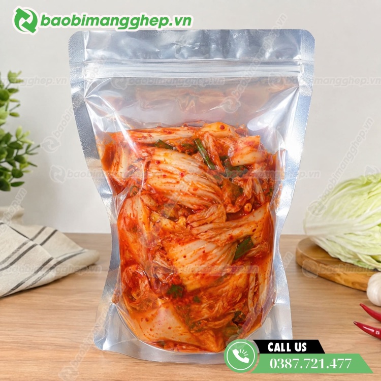 T&uacute;i zip đựng kim chi cải thảo một mặt bạc 