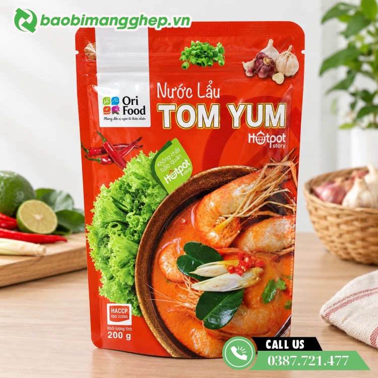 T&uacute;i zip đựng nước lẩu tom yum thiết kế v&agrave; in ấn đẹp 